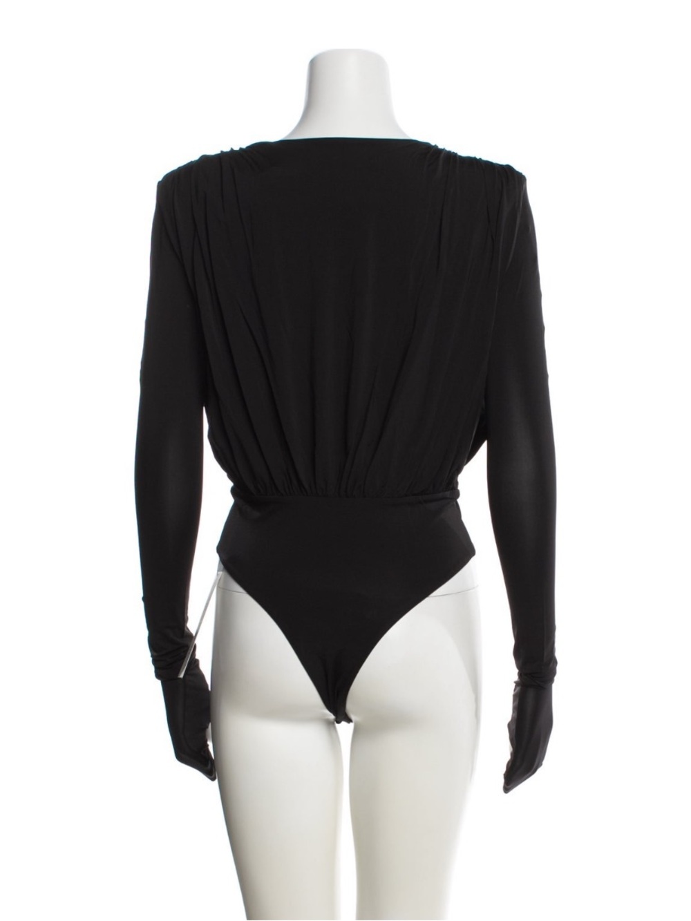 MISHA COLLECTION Black Long-Sleeve Draped Back Bodysuit